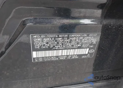 2007 Lexus Es 350 from USA, damaged, VIN JTHBJ46G172101952